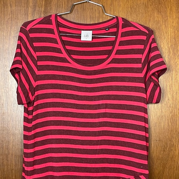 CAbi Sweet Talk Garnet and Red Striped Peplum Top Size Small - Picture 3 of 7